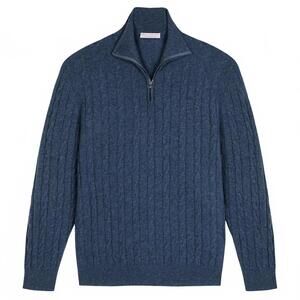 Luca Faloni Cashmere Cable Knit 1/4 Zip Sweater Italy Atlantic Blue Men's Medium